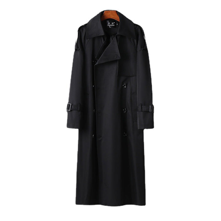 Herren Langer Doppelreihiger Trenchcoat mit Taillengürtel, Epauletten und klassischem Schalkragen Drune