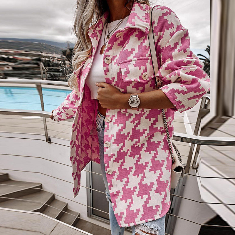 Damen Langarm-Shirtjacke im Chevron-Muster mit praktischen Taschen Drune