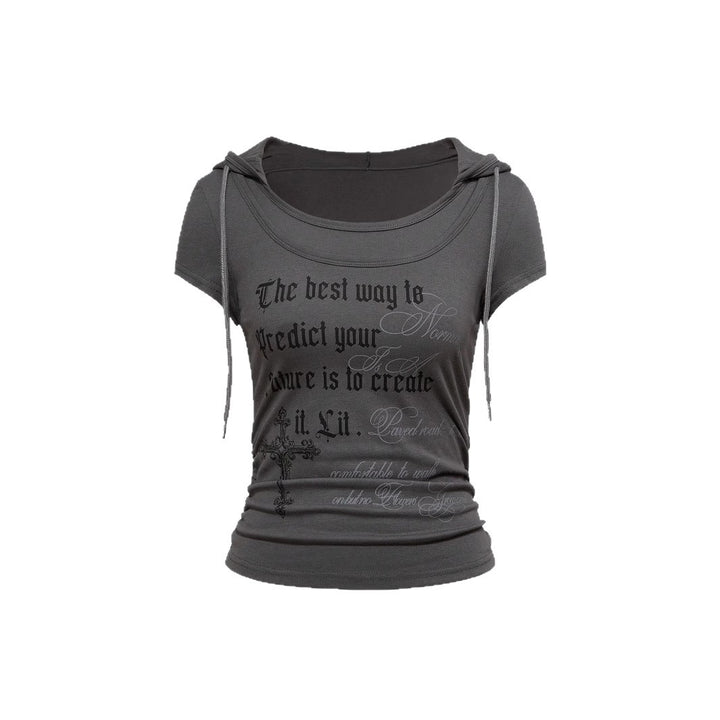Damen Kapuzen-T-Shirt mit einzigartigem Schriftzug Drune