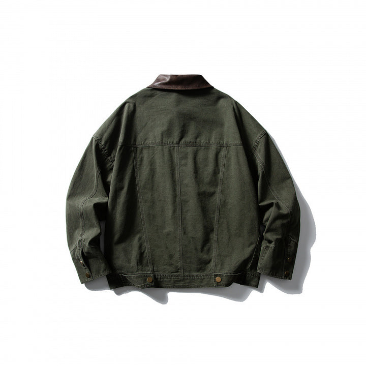 Herren Boxy-Canvasjacke mit Lederkragen und Overshirt-Silhouette Drune