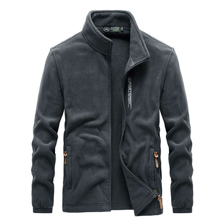 Herren Microfleece-Outdoorjacke mit Stehkragen, Reißverschluss und zipptaschen Drune