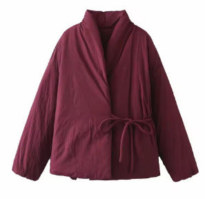 Damen 900+ gesteppte Wickeljacke mit Schalkragen und Taillenband Drune