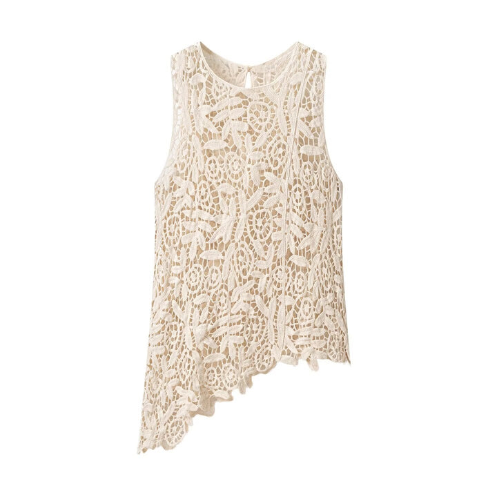Damen Spitzenoberteil mit asymmetrischem Saum und floralen Mustern Drune