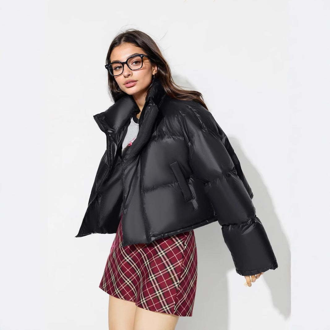 Damen modische Daunenjacke mit überschnittenen Ärmeln und trendigem Kragen Drune
