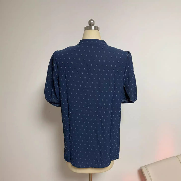 Damen nan semitransparente Dobby-Bluse mit Stehkragen, Häkelblende und Puffärmeln Drune