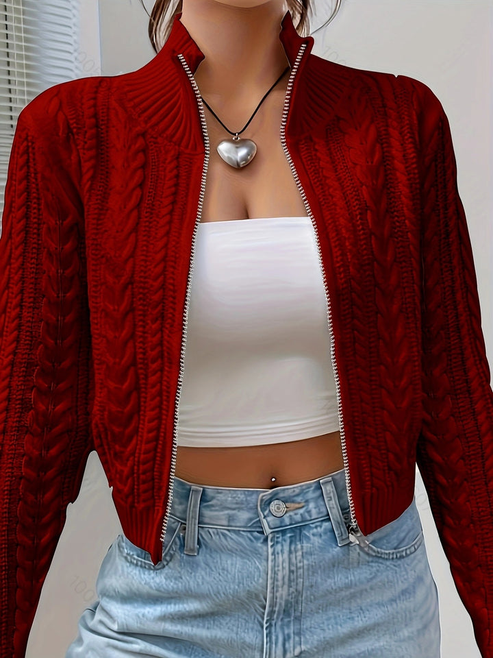 Damen Strickjacke mit hochgeschlossenem Design und stylischem Zipper Drune