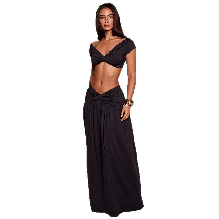 Damen Elegantes Cropped Top und Maxirock Set Drune