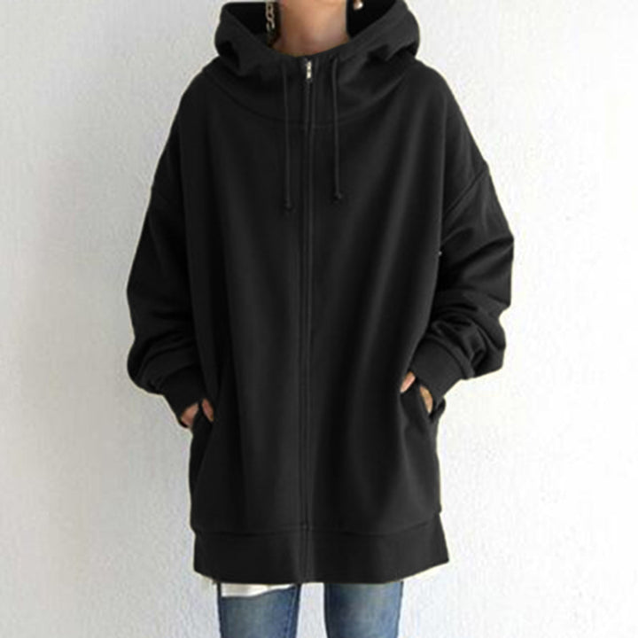 Damen nan oversized Kapuzenlongpullover mit Reißverschluss und Eingrifftaschen Drune