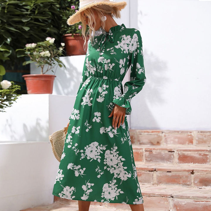 Damen Maxikleid mit floralem Print und angenähtem Bindeband Drune
