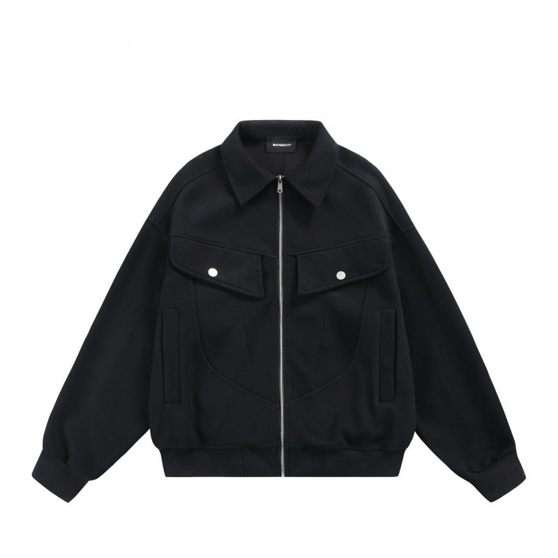 Unisex Zip-Sweatjacke mit aufgesetzten Brustklappen und geripptem Saum Drune