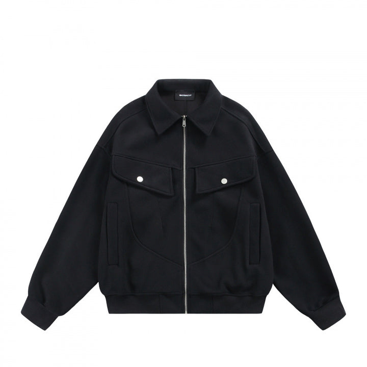 Unisex Zip-Sweatjacke mit aufgesetzten Brustklappen und geripptem Saum Drune