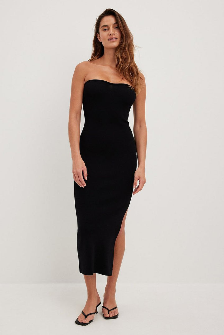Damen langes Sommerkleid mit figurbetontem Schnitt und seitlichem Schlitz Drune