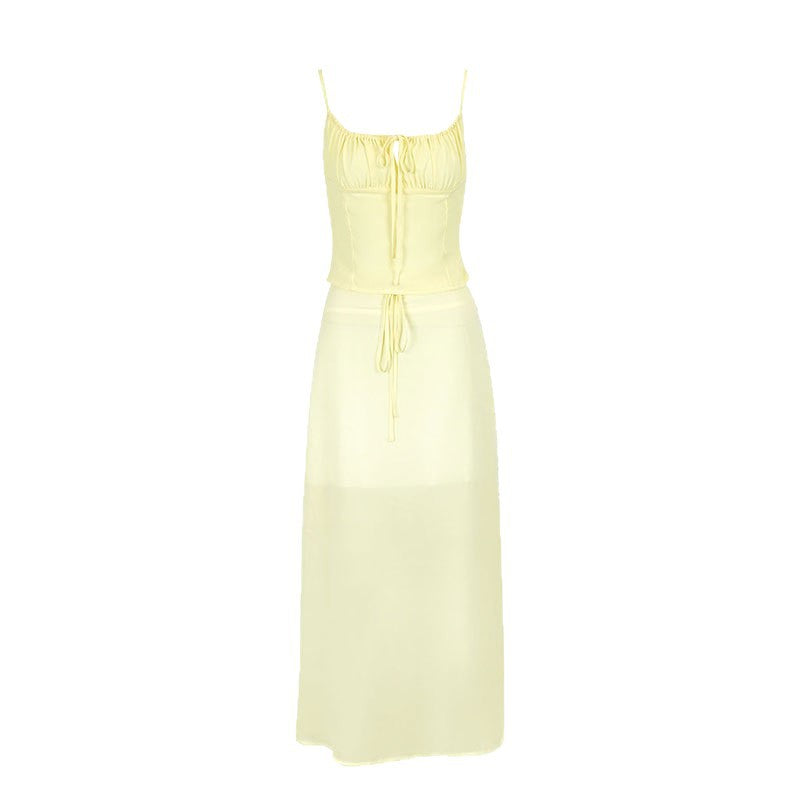 Damen Maxikleid mit verstellbaren Spaghettiträgern und raffiniertem Wickeldetail Drune