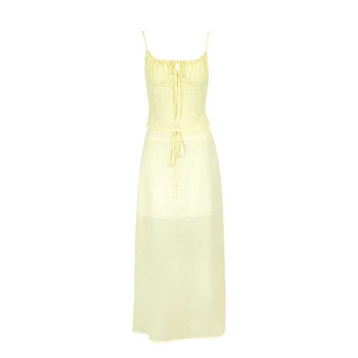 Damen Maxikleid mit verstellbaren Spaghettiträgern und raffiniertem Wickeldetail Drune
