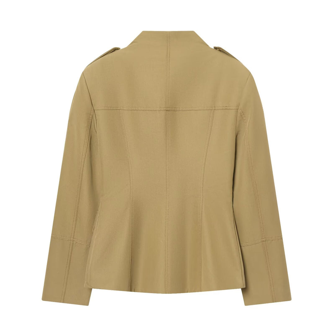 Damen Utility-Jacke mit Stehkragen, Pattentaschen und Schulterklappen Drune