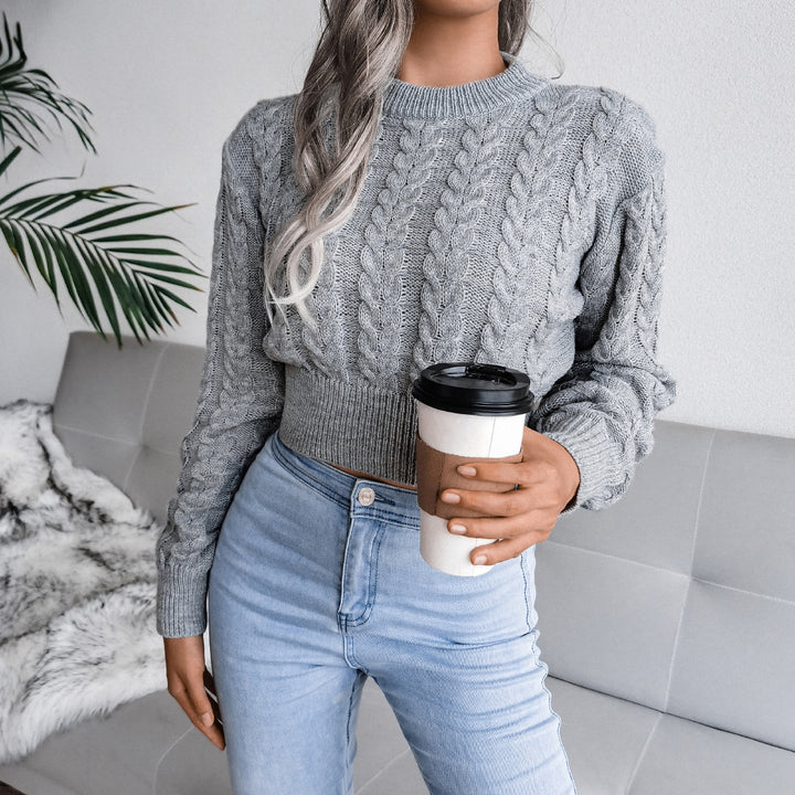 Damen Strickpullover im modernen Zopfmuster mit engem Bund Drune
