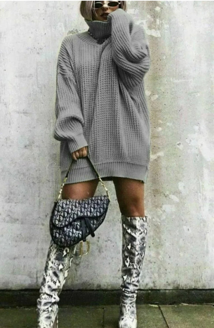 Damen Großer Strickpullover mit hohem Kragen und kantigem Schnitt Drune
