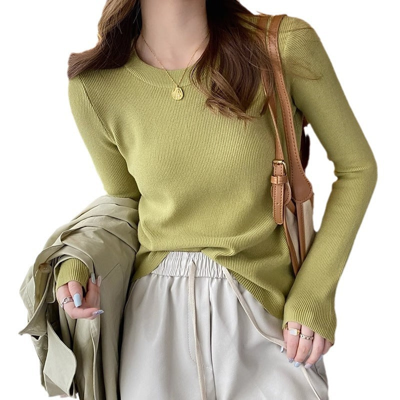 Damen Enganliegender Rippstrickpullover mit Rundhalsausschnitt Drune
