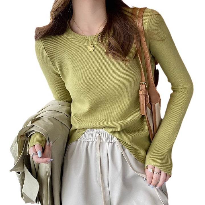 Damen Enganliegender Rippstrickpullover mit Rundhalsausschnitt Drune