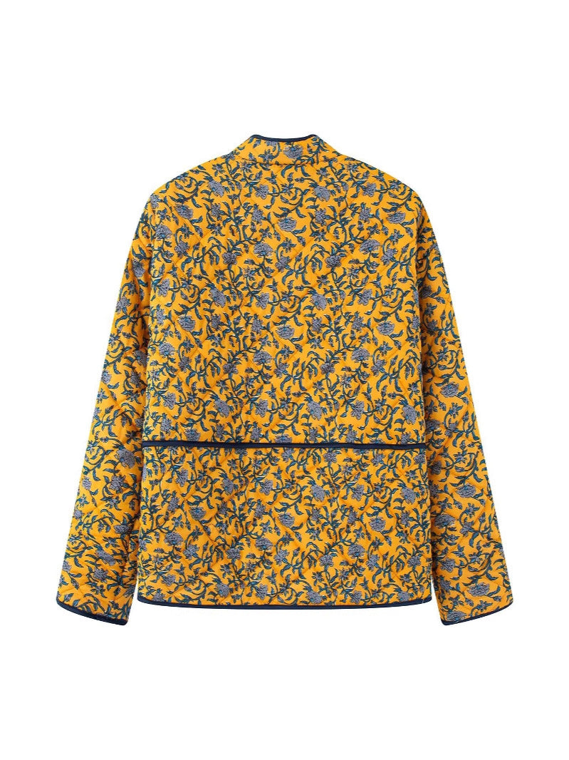 Damen gestepptes Blütenmuster-Jacke mit praktischen Taschen Drune
