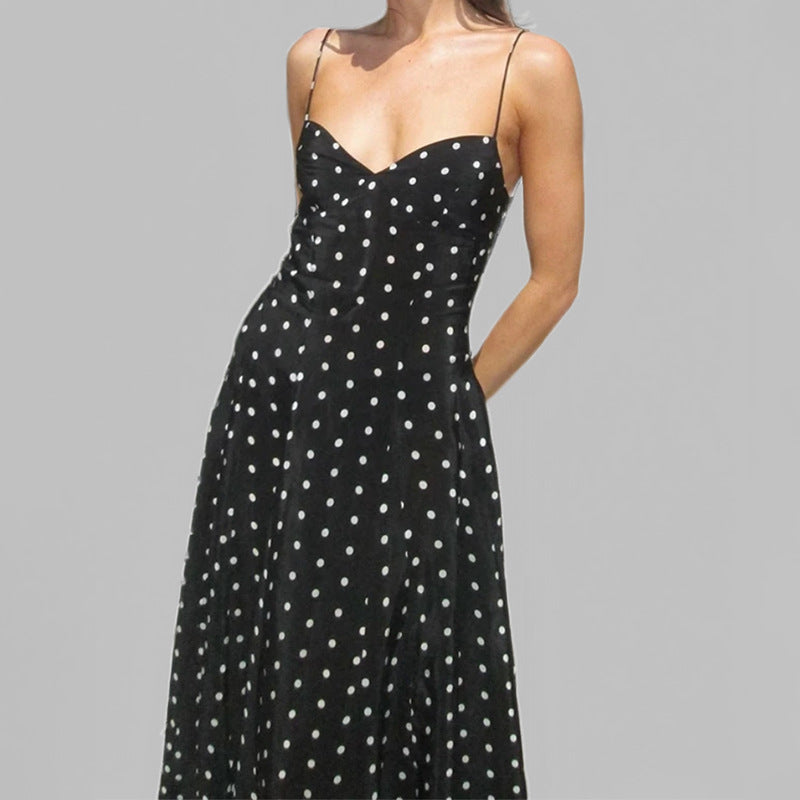 Damen Maxikleid mit gepunktetem Design und Spaghettiträgern Drune