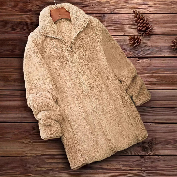 Damen Flauschige Teddyjacke mit hohem Kragen und seitlichen Taschen Drune