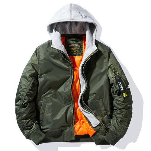 Herren nan fliegerinspirierte Bomberjacke mit integriertem Kapuzeneinsatz, Ärmeltasche und wattierter Innenlage Drune