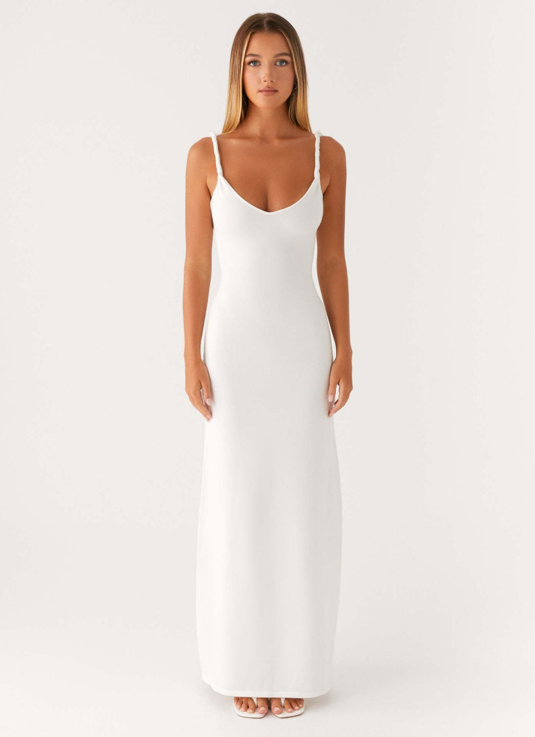 Damen Elegantes Maxirockkleid mit tiefem V-Ausschnitt und feinen Trägern Drune