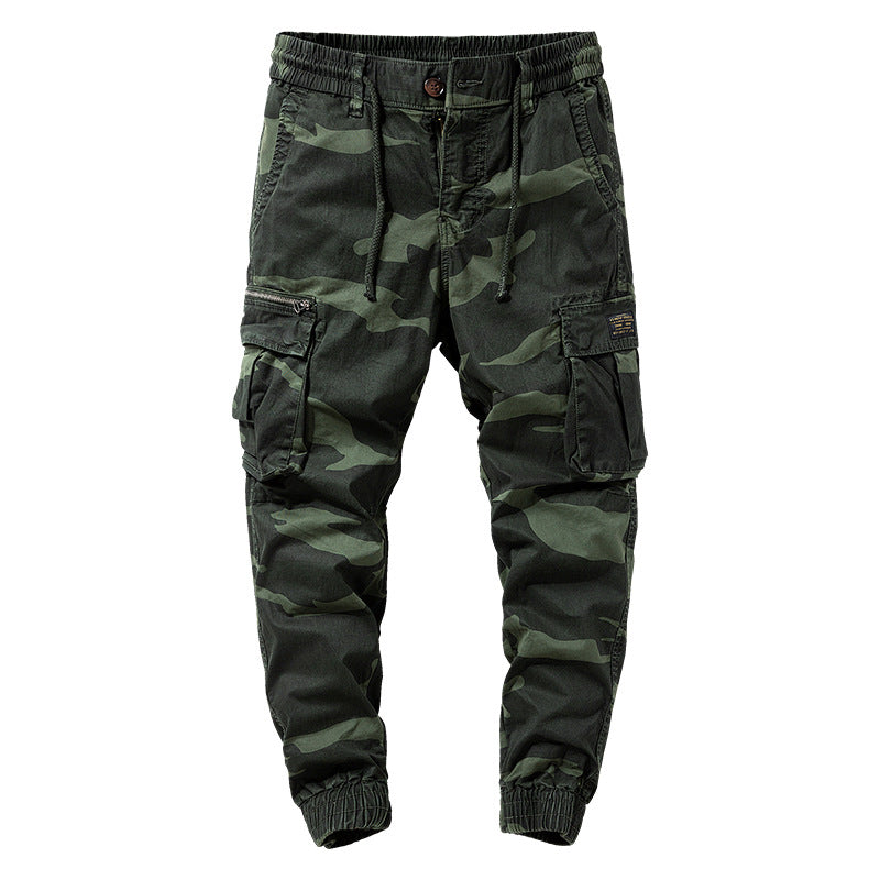 Herren Camouflage‑Cargo‑Jogger aus robustem Baumwollmix mit Tunnelzugbund, Reißverschluss‑Tasche und gerippten Knöcheln Drune
