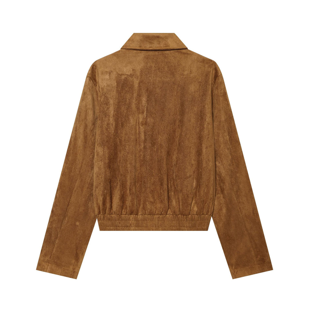 Damen Kurzjacke aus Veloursleder mit Blouson‑Silhouette, Stehkragen und Knopfleiste Drune