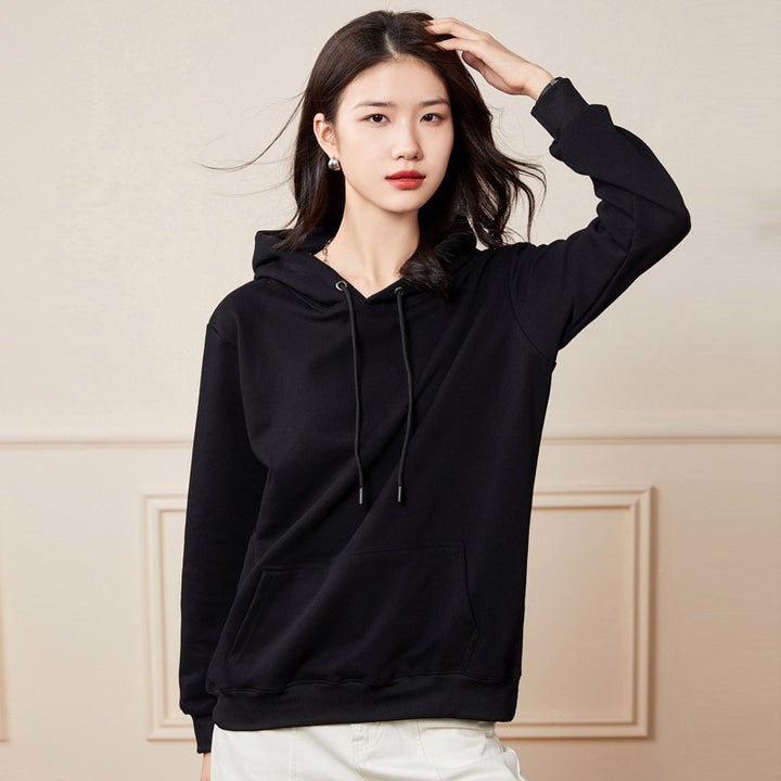 Damen Oversize-Kapuzenpullover aus Baumwoll-Mix mit Kängurutasche und gerippten Bündchen Drune