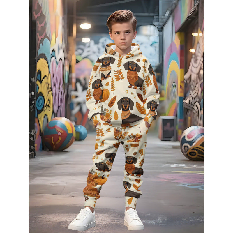 Unisex nan Kinder Jogginganzug mit Kapuzenpullover und detailreichem Auto-Print Drune
