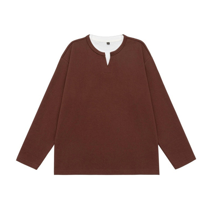 Unisex Oversize-Sweatshirt mit Notch-Ausschnitt und kontrastiertem Kragen-Einsatz Drune
