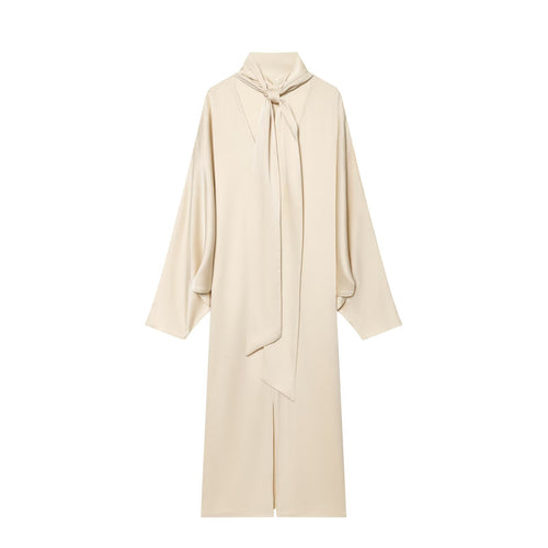 Damen Langes Hemdblusen-Kleid mit Schleifenkragen und Kimonoärmeln Drune