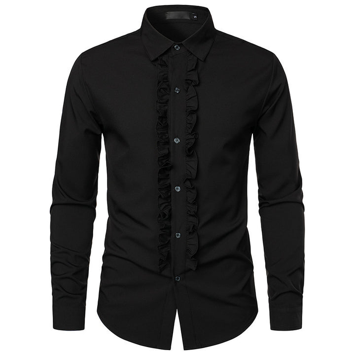 Herren Langarmhemd mit Rüschenverzierung und eleganten Knopfdetails Drune