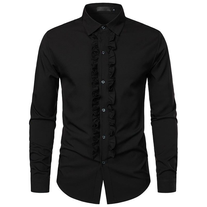 Herren Langarmhemd mit Rüschenverzierung und eleganten Knopfdetails Drune