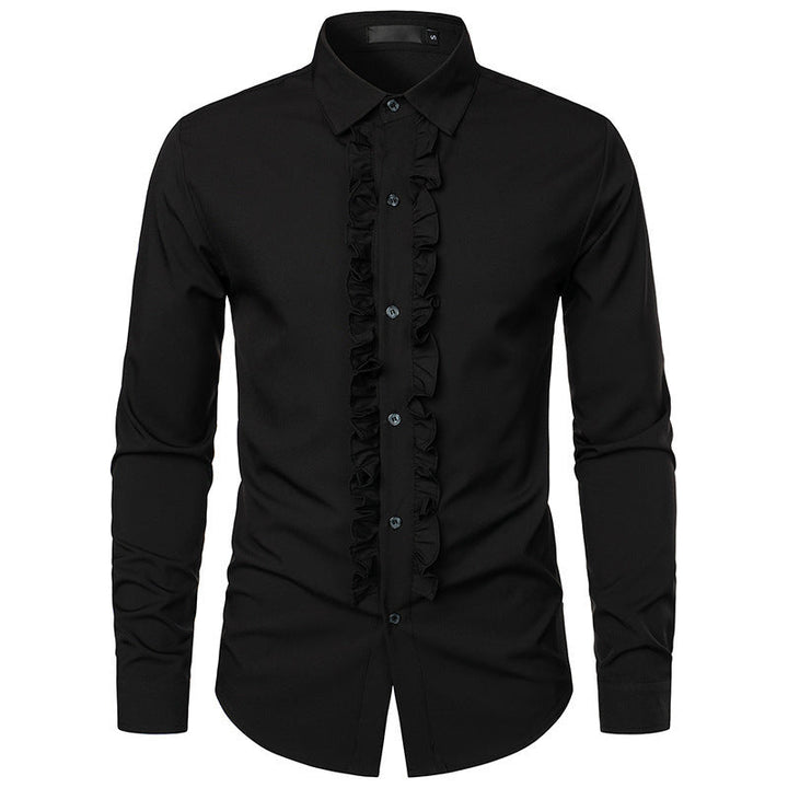 Herren Langarmhemd mit Rüschenverzierung und eleganten Knopfdetails Drune