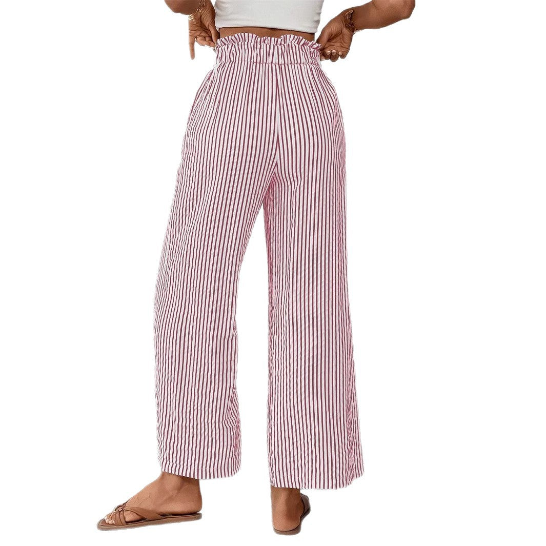 Damen Weite Sommerhose mit Gummizug und Streifenmuster Drune