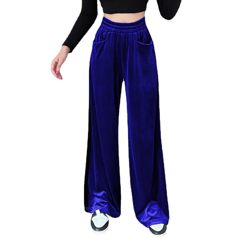 Damen Weitgeschnittene Velourhose mit elastischem Bund und praktischen Taschen Drune
