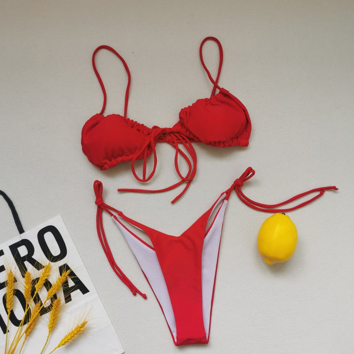 Damen Triangel-Bikini-Set mit verspielten Bindebändern und schickem Farbkontrast Drune