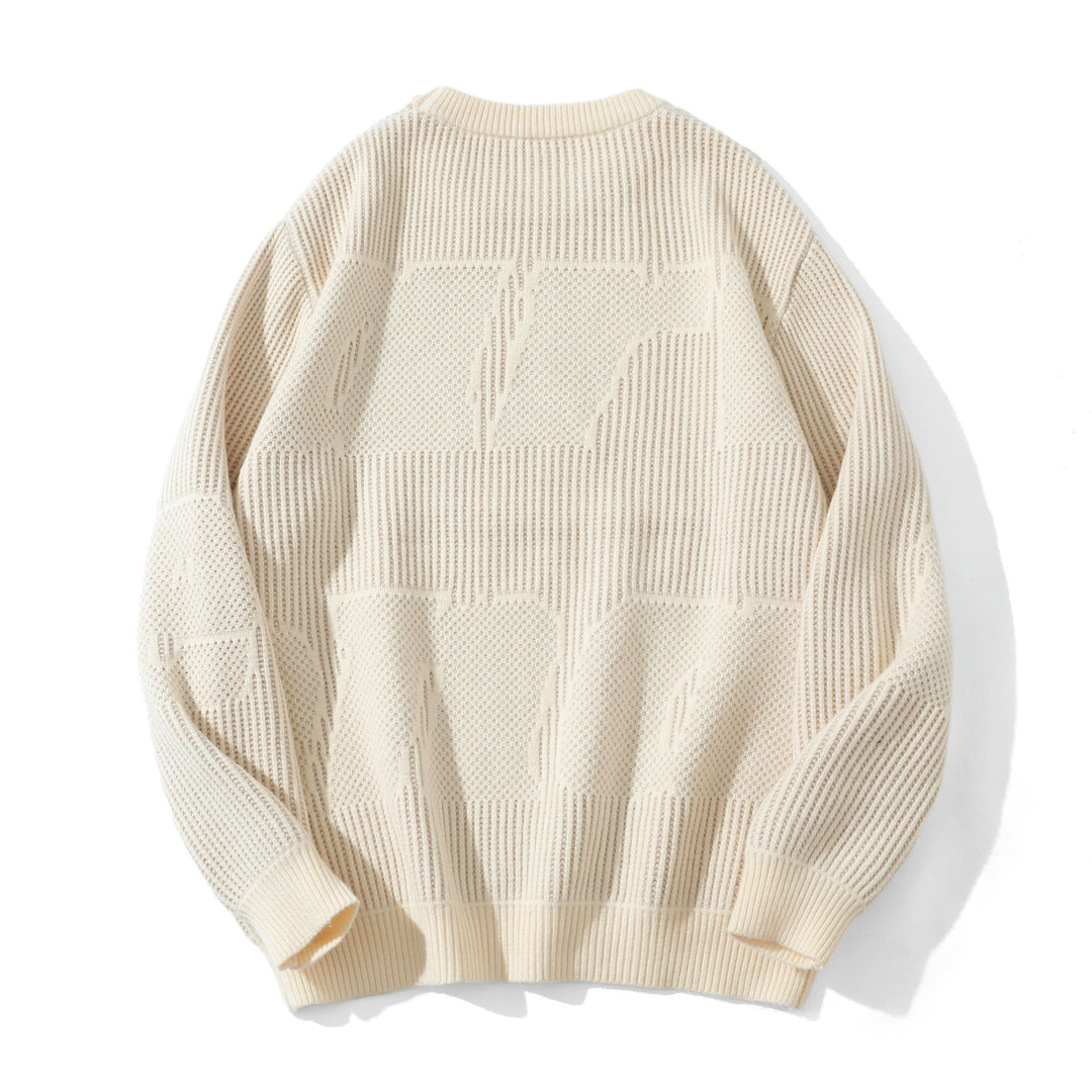 Unisex Strukturierter Oversize-Rundhalspullover mit Panel‑Strick Drune