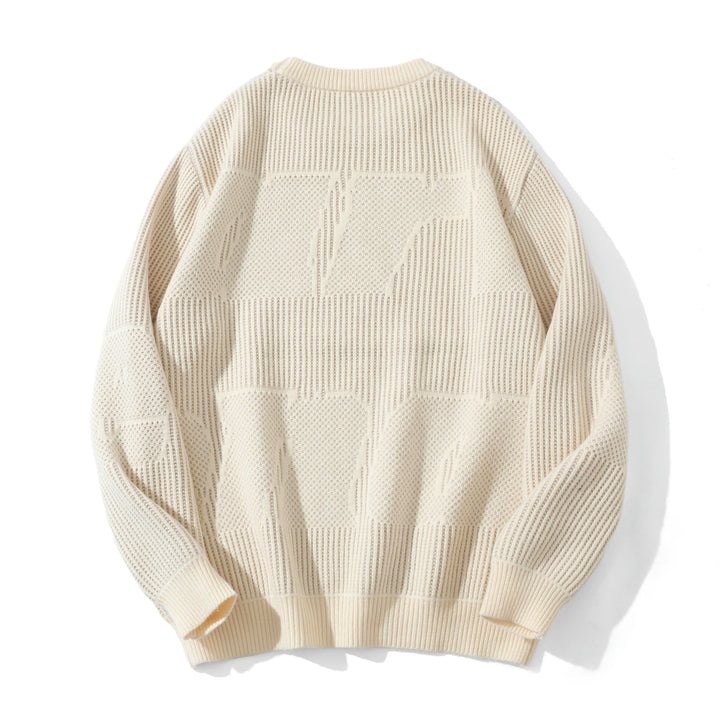 Unisex Strukturierter Oversize-Rundhalspullover mit Panel‑Strick Drune