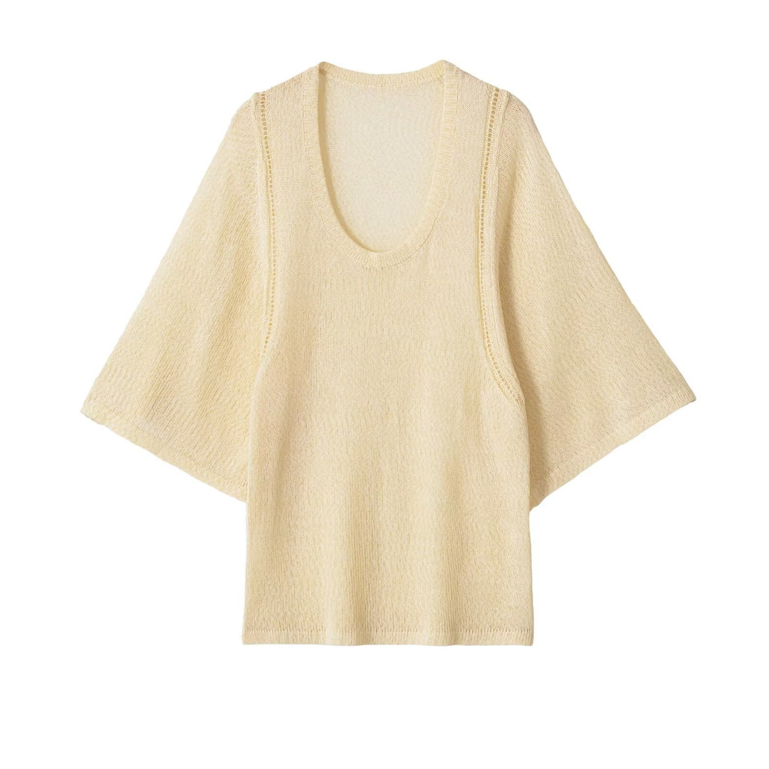Damen Leichter Strickponcho mit weitem Arm und U-Ausschnitt Drune