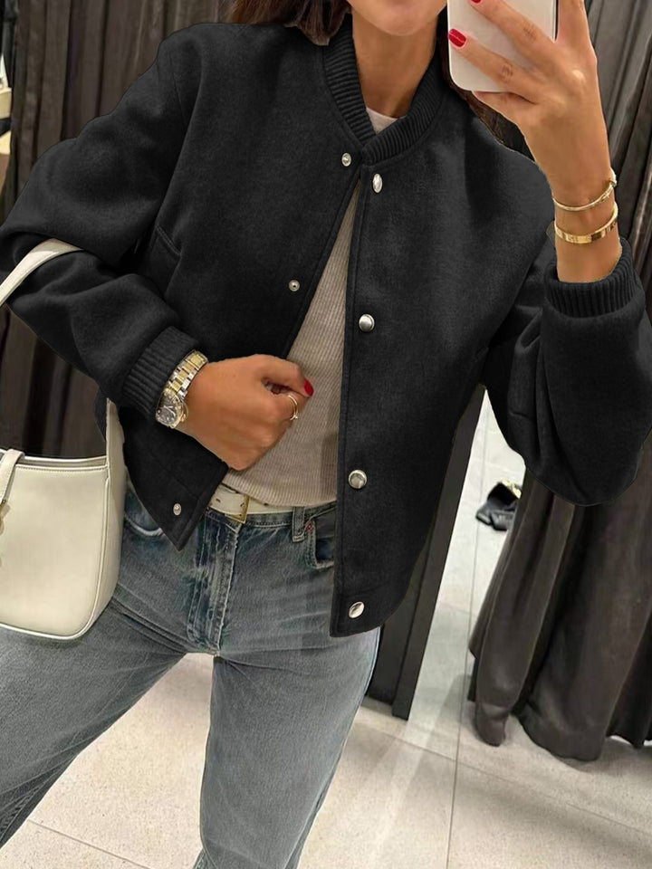 Damen Kurzjacke im Bomberstil aus Teddyfleece mit Rippbündchen Drune