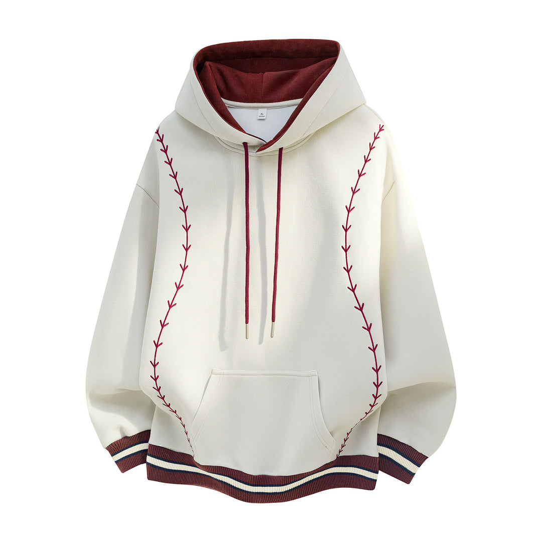 Damen Oversize-Kapuzenpullover mit gestickten Ranken und Kontrastdetails Drune