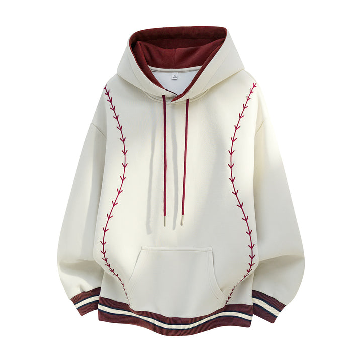 Damen Oversize-Kapuzenpullover mit gestickten Ranken und Kontrastdetails Drune