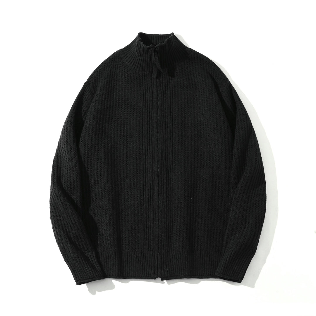 Unisex Strukturierter Zip-Pullover mit hohem Rippkragen und Perlmuster Drune