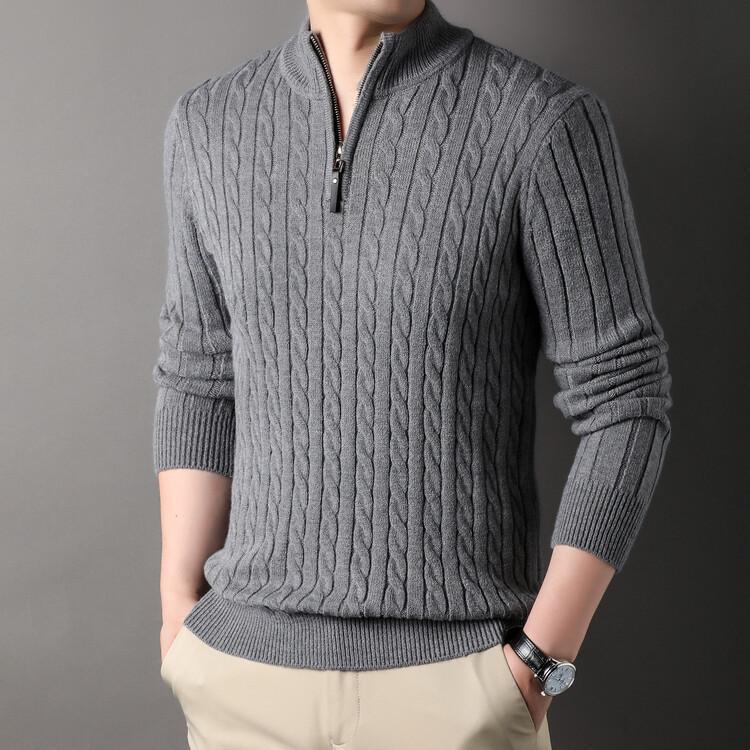 Herren eleganter Strickpullover mit halbem Reißverschluss und Kabelmuster Drune