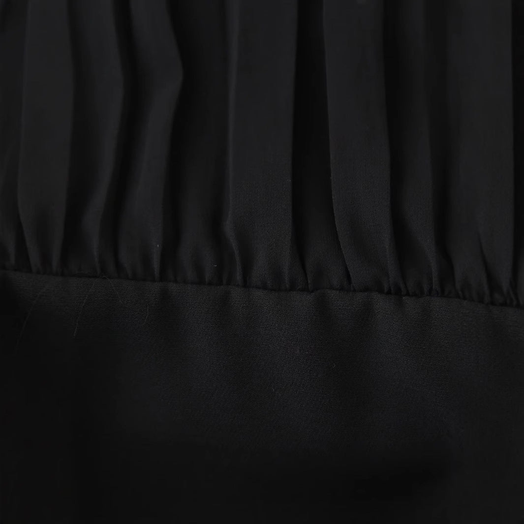 Damen nan Chiffon-Minikleid mit Schleifenkragen, plissierten Langärmeln und tailliertem Rock Drune