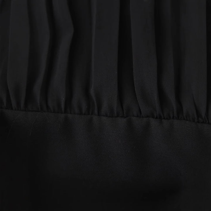 Damen nan Chiffon-Minikleid mit Schleifenkragen, plissierten Langärmeln und tailliertem Rock Drune